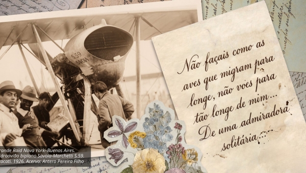 Grande Raid Nova York–Buenos Aires.  Hidroavião biplano Savoia‑Marchetti S.59.  Aracati. 1926. Acervo: Antero Pereira Filho. Colagem Digital: Marciano Ponciano